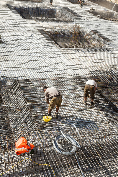 workers do the steel bars construction 