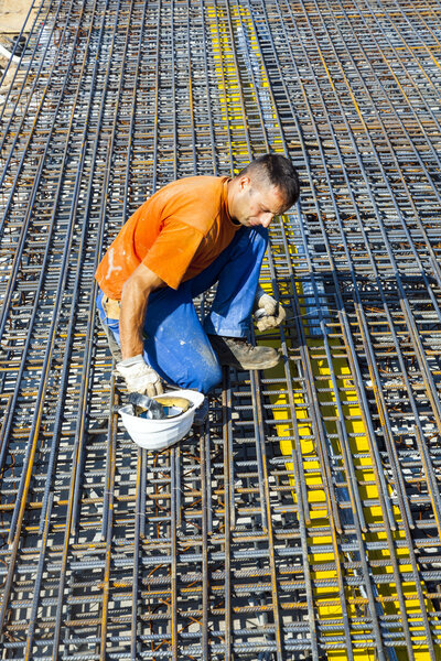 workers do the steel bars construction 