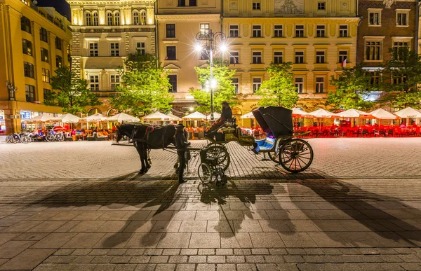 Кучер ждет туристов по ночам с лошадиной каретой — стоковое фото