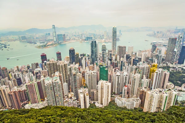 Panorama-Skyline der Hongkong-Stadt vom Gipfel — Stockfoto