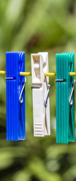 Clothes line with pegs — Stock Photo, Image