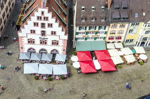 Medieval buildings in Freiburg im Breisgau at the historic marke — Stock Photo, Image