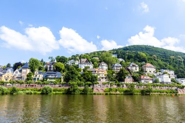 Nehirde Heidelberg yansıması ile Neckar vadi evleri 