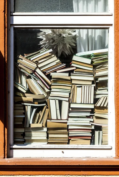 Libri pinzati davanti a una finestra — Foto Stock