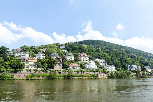 Neckar valley with reflection of Heidelberg houses at the river — Stock Photo, Image