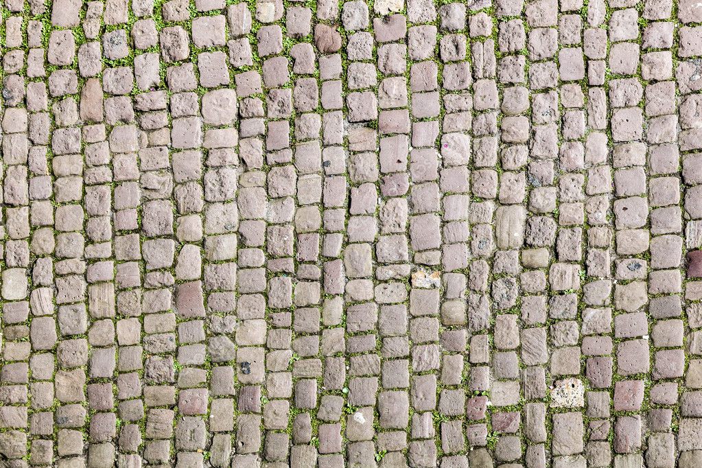 Modelo de pavimento de piedra, hierba verde, foto antigua de estilo