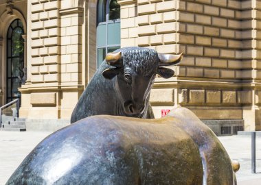 Bull and Bear Statues at the Frankfurt Stock Exchange clipart