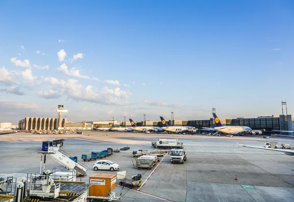 Lufthansa uçağı Frankfurt terminal 1 — Stok fotoğraf