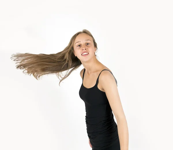 Smiling young beautiful girl with brown hair — Stock Photo, Image