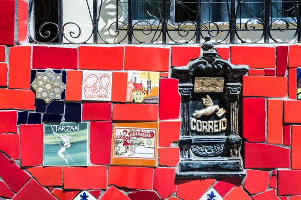 Rio Janeiro Brasil Janeiro 2017 Detalhe Parede Azulejos Coloridos Nas — Fotografia de Stock