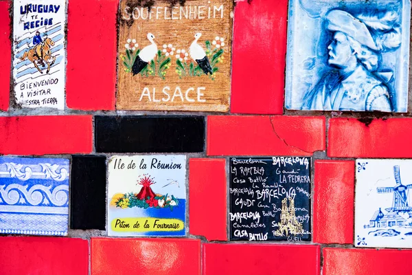 Rio Janeiro Brasil Janeiro 2017 Detalhe Parede Azulejos Coloridos Nas — Fotografia de Stock