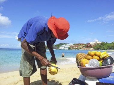 adam sahilde ananas satıyor