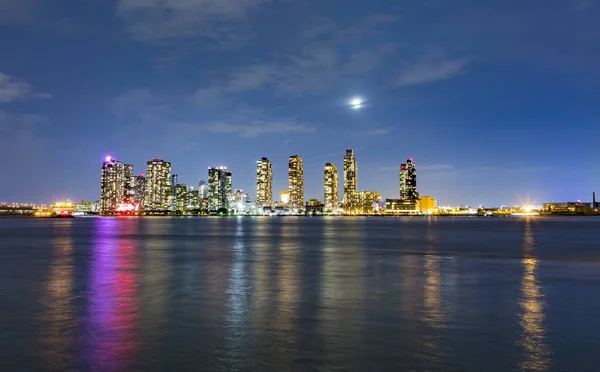 Panoramablick Auf New York Bei Nacht Mit Hudson River — Stockfoto