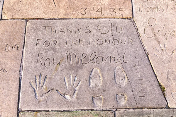 Handprints  of Ray Milland in Hollywood Boulevard in the concret — Stock Photo, Image