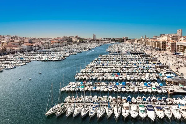 Letecký Panoramatický Výhled Starý Přístav Marseille Francie — Stock fotografie