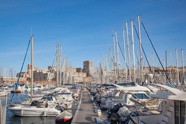 Marselha França Abril 2015 Porto Com Veleiros Marselha Com Vista — Fotografia de Stock