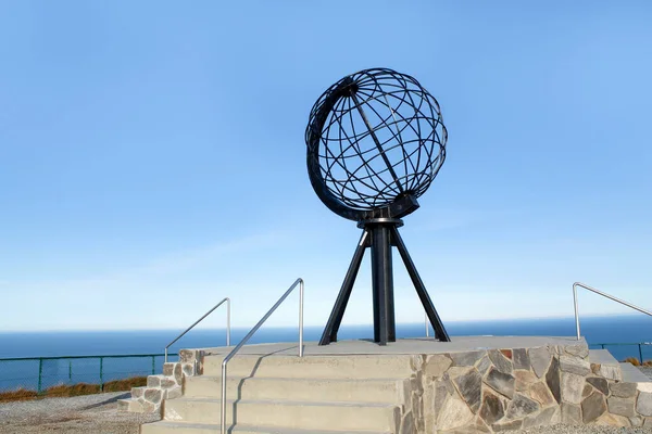 North Cape Nordkapp Noorwegen September 2017 Globe Monument Noordkaap Globe Stockafbeelding
