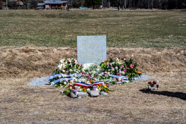 Seyne les Alpes, Fransa - 30 Mart 2014: Germanwings kazasının kurbanları için mezar taşı.