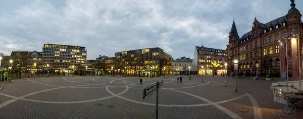 Wiesbaden Duitsland December 2020 Nachtzicht Het Marktplein Met Stadhuis Kerk — Stockfoto