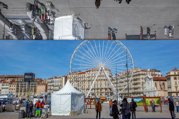 フランス マルセイユ 2015年3月29日 人々はマルセイユの鏡のような天井でノーマン フォスターのパビリオンを楽しむ — ストック写真