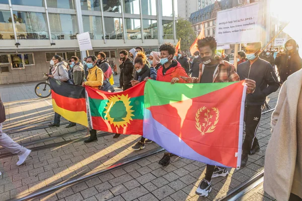 Frankfurt Germany November 2020 People Demonstrate Free Ethiopia Stopping Civil — Stock Photo, Image