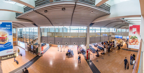 Hamburg, Germany - June 18, 2015:  view to gate in Terminal 2 in Hamburg, Germany. Terminal 2 was completed in 1993 and houses Lufthansa and other Star Alliance partners.