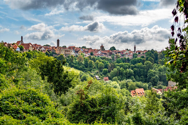 Scenic view to rothenburg ob der tauber in germany