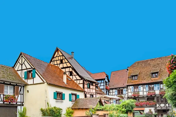 Fransa Nın Alsace Bölgesindeki Tarihi Eguisheim Köyünde Yarı Keresteli Evlere — Stok fotoğraf