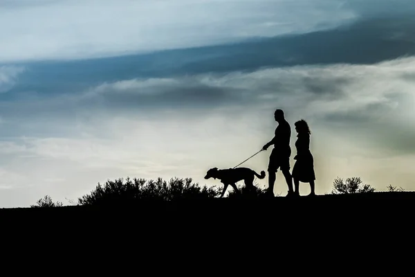 Perfil Pessoas Andando Natureza Pôr Sol Símbolo — Fotografia de Stock