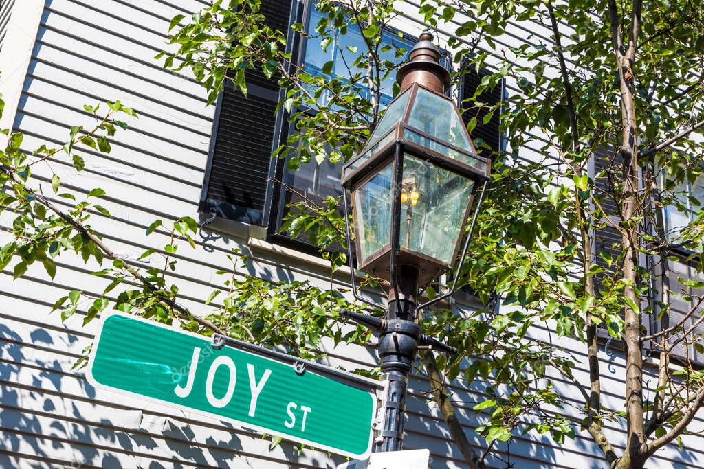 street sign Joy street in downtown Boston, USA
