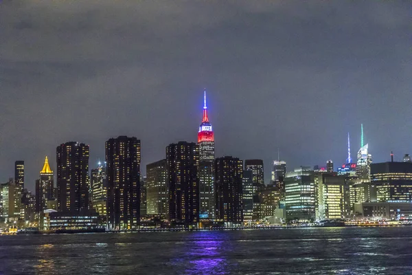 New York Usa Okt 2017 Panoramautsikt Över New York Natten — Stockfoto