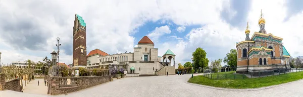 Darmstadt Niemcy Kwiecień 2017 Słynne Secesyjne Budynki Cerkiew Mathildenhoehe Darmstadt — Zdjęcie stockowe