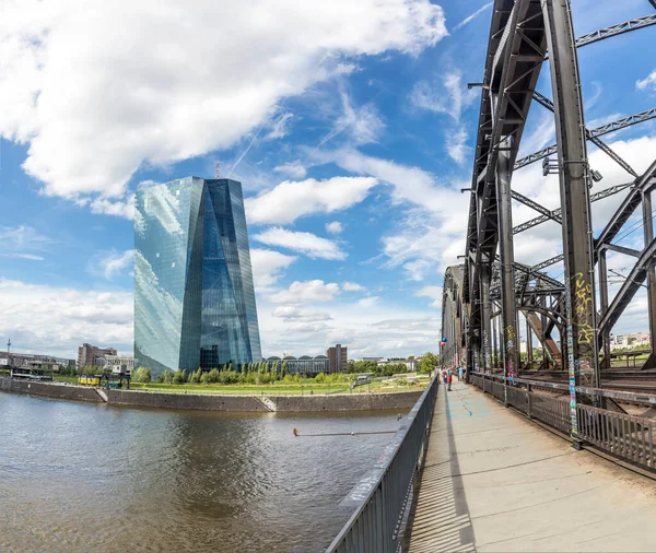 Frankfurt Tyskland Juli 2017 Panoramautsikt Över Frankfurts Skyline Med Ecb — Stockfoto