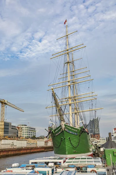 Hamburg Alemania Ago 2017 Vista Puerto Hamburgo Con Histórico Rickmer — Foto de Stock