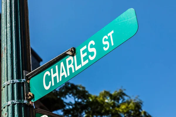 Boston Usa Sep 2017 Straatnaambord Charles Street Het Centrum Van — Stockfoto