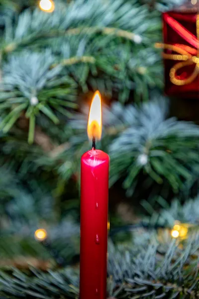 Κάψιμο Χριστουγεννιάτικων Κεριών Στο Χριστουγεννιάτικο Δέντρο Όπως Παλιά Γερμανική Παράδοση — Φωτογραφία Αρχείου