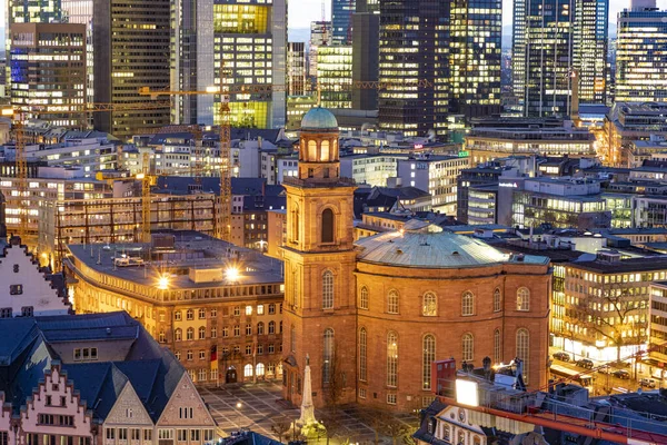 Frankfurt Alemanha Janeiro 2017 Skyline Frankfurt Main Noite Com Vista — Fotografia de Stock