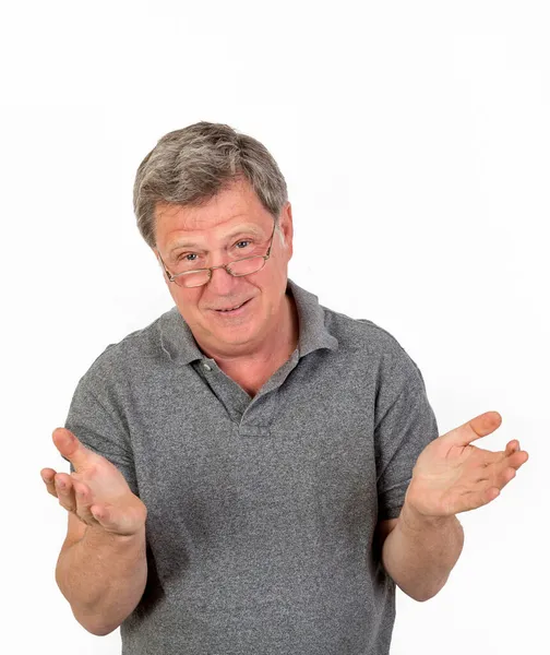 Portrait Smiling Mature Man Grey Polo Shirt — Stock Photo, Image