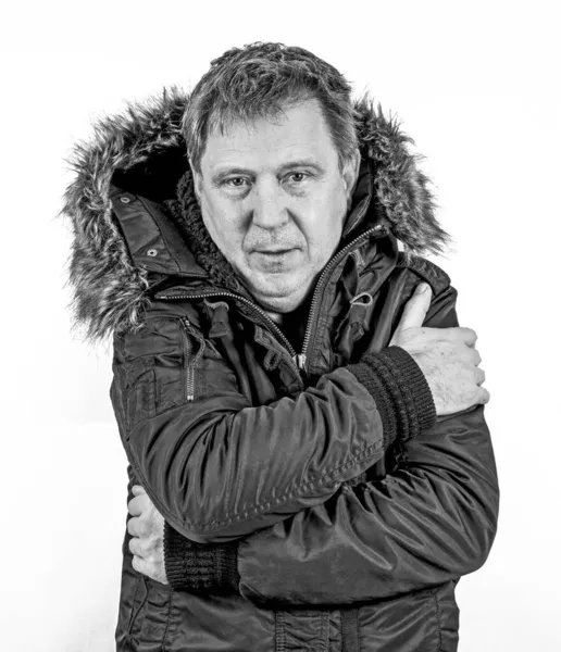 Portret Zamrażania Człowieka Zimowe Ubrania — Zdjęcie stockowe