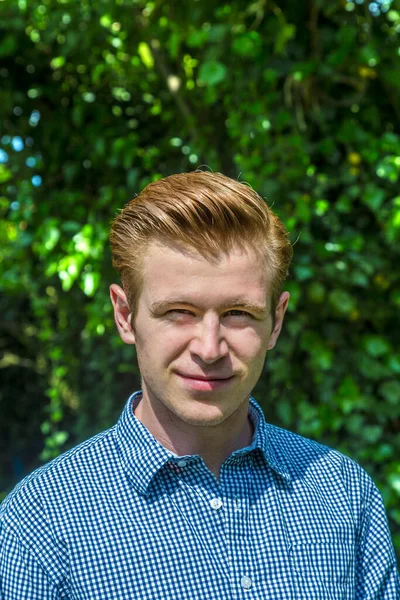 Portrait Cheerful Young Man Background Space Text — Stock Photo, Image