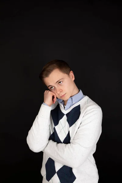 Portrait Handsome Boy Looking Sad Thinkful — Stock Photo, Image