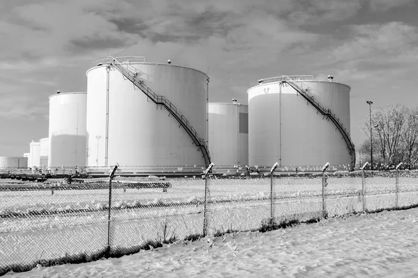 White Tanks Tank Farm Iron Staircase Snow — Stock Photo, Image