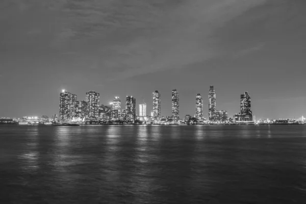 Vista Panorámica Nueva York Por Noche Con Río Hudson —  Fotos de Stock