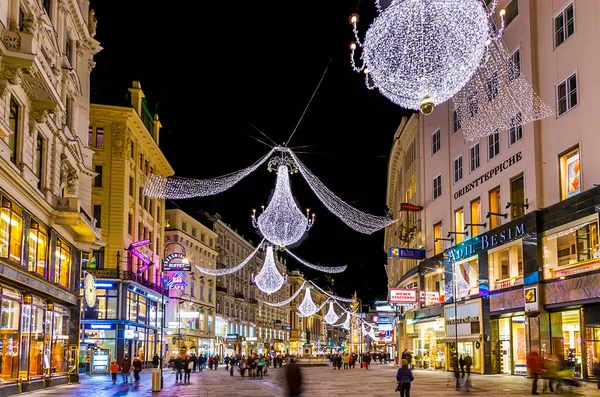 Viena Austria Diciembre 2009 Famosa Calle Graben Por Noche Con — Foto de Stock