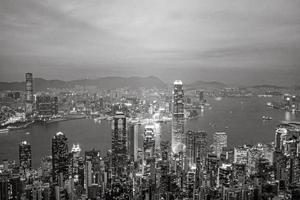 Victoria Hong Kong January 2010 View Night Victoria Peak Skyline — Stock Photo, Image