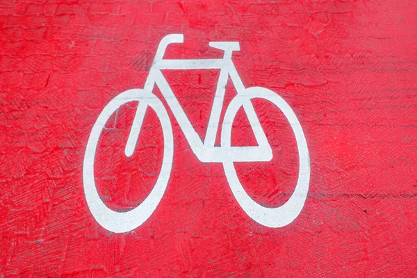 White Icon Bicycle Way Red Asphalt Main Street — Stock Photo, Image