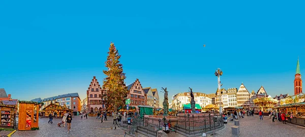 Frankfurt Alemania Diciembre 2021 Vista Panorámica Del Mercado Navideño Plaza — Foto de Stock