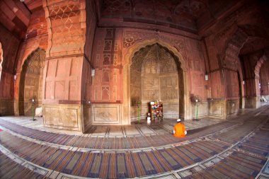 Delhi, Hindistan - 10 Kasım 2011: Delhi 'deki Jama Mescidi' nde namaz kılan adam.