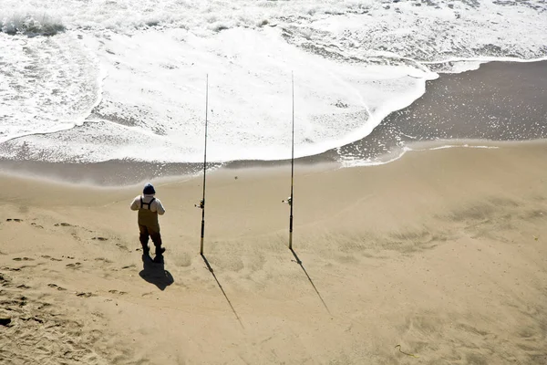 San Francisco Usa July 2008 Angler Beach Two Rods — Stock Photo, Image