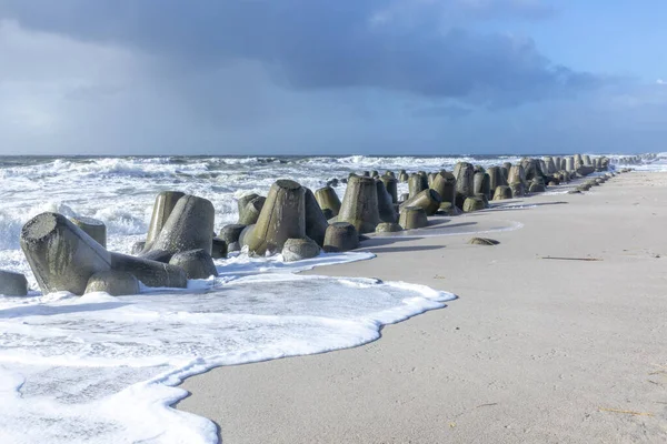 Paisaje Marino Con Olas Enormes Rompiendo Poller Sylt Alemania — Foto de Stock